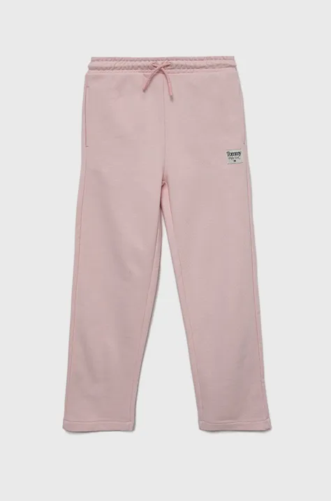 Παιδικό βαμβακερό παντελόνι Tommy Hilfiger χρώμα: ροζ