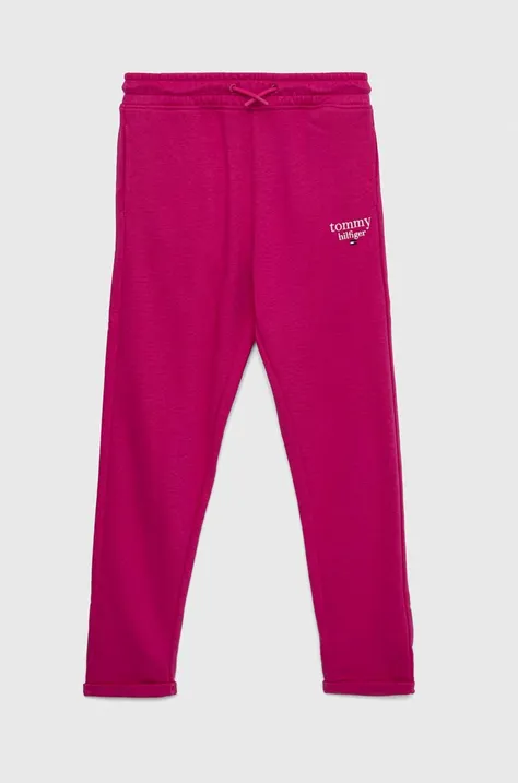 Tommy Hilfiger spodnie dresowe dziecięce kolor różowy gładkie