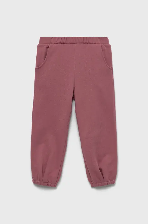 United Colors of Benetton pantaloni de trening din bumbac pentru copii culoarea roz, neted