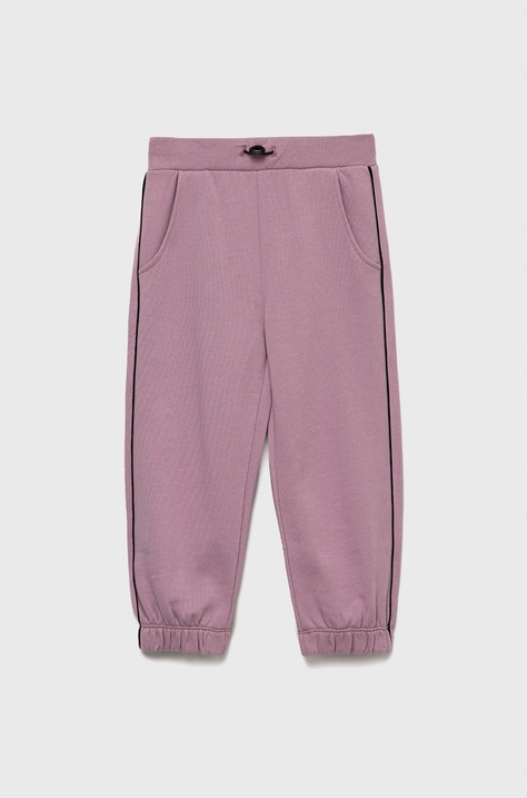 Sisley pantaloni de trening din bumbac pentru copii culoarea roz, neted