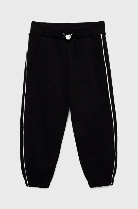 Sisley pantaloni de trening din bumbac pentru copii culoarea negru, neted