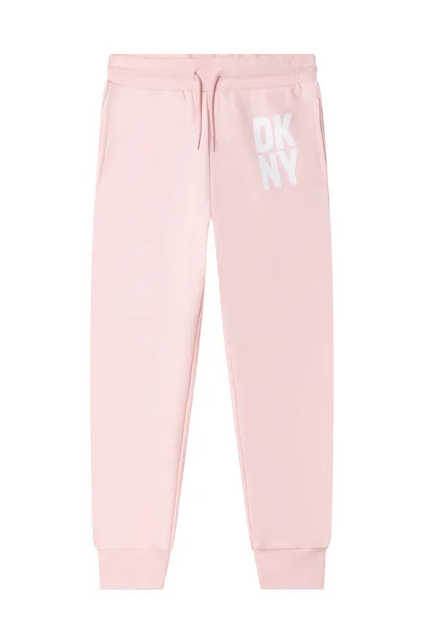 Dkny spodnie dresowe dziecięce kolor różowy gładkie
