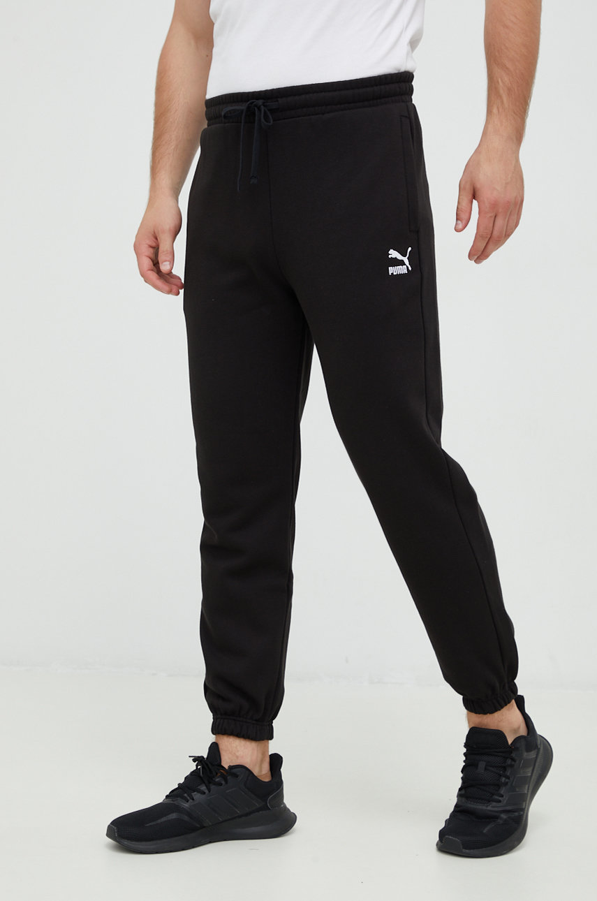 Puma pantaloni de trening barbati, culoarea negru, neted