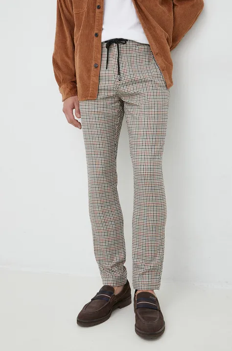 Pepe Jeans spodnie z domieszką wełny Castle Check męskie kolor brązowy