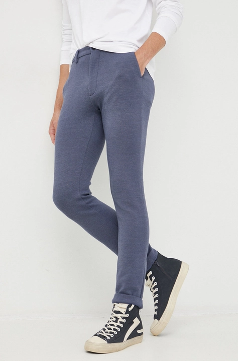 Tommy Hilfiger pantaloni barbati, culoarea albastru marin, mulata