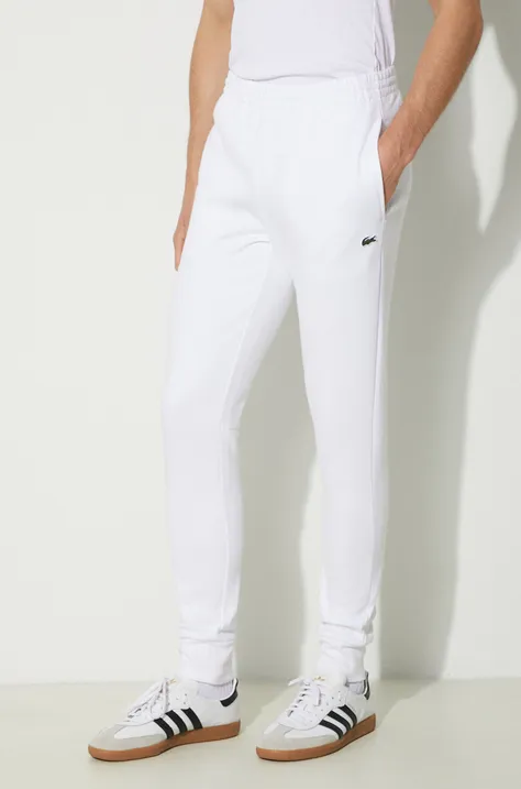 Lacoste pantaloni de trening barbati, culoarea alb, neted