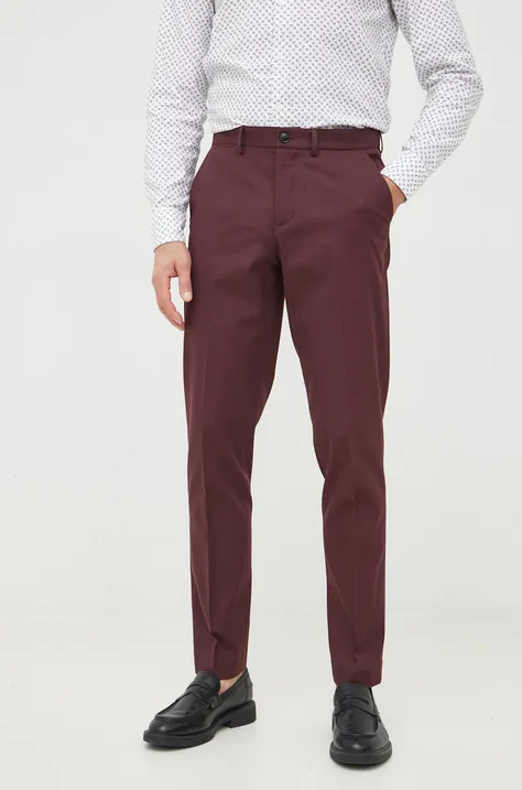 Sisley spodnie męskie kolor bordowy dopasowane