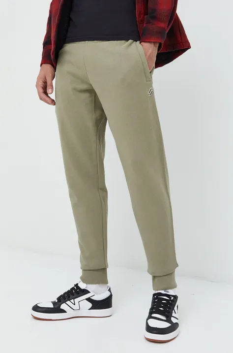 Superdry pantaloni de trening din bumbac barbati, culoarea verde, neted