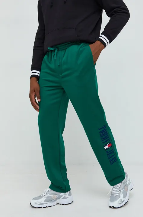 Donji dio trenirke Tommy Jeans za muškarce, boja: zelena, ravni kroj