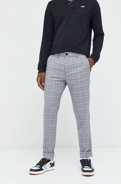 Hollister Co. pantaloni barbati, culoarea gri, mulata