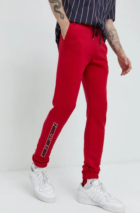 Спортен панталон Hollister Co. в червено с принт