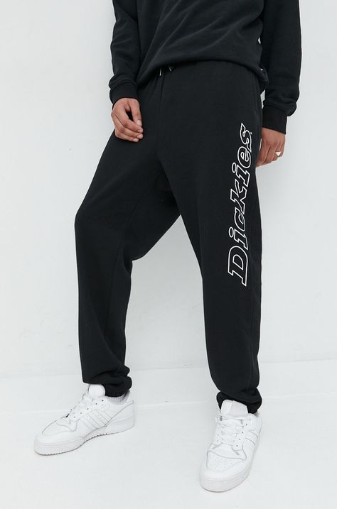 Dickies pantaloni de trening barbati, culoarea negru, cu imprimeu