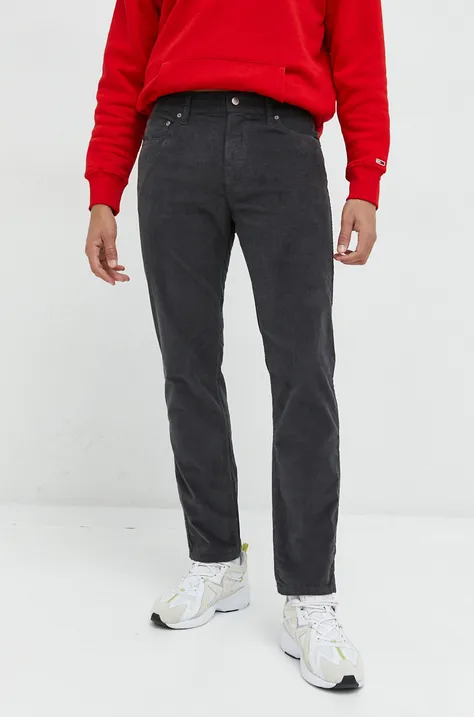 Manšestrové nohavice Hollister Co. pánske, šedá farba, rovné