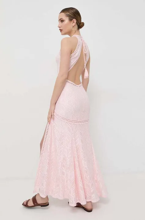 Guess sukienka kolor różowy maxi dopasowana