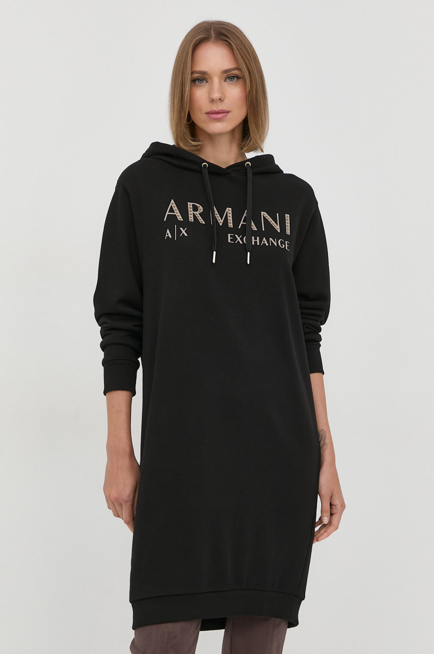 Armani Exchange sukienka bawełniana kolor czarny mini prosta