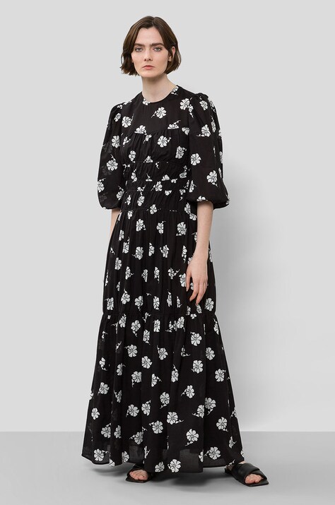 rochie din bumbac culoarea negru, maxi, evazată