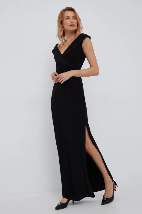 Šaty Lauren Ralph Lauren čierna farba, maxi, áčkový strih