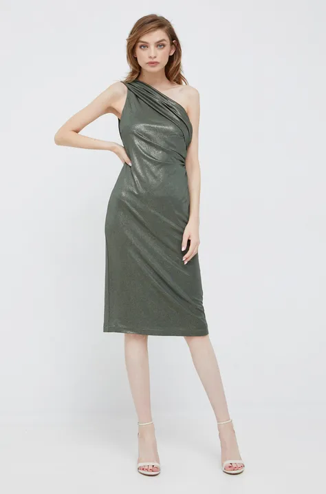 Рокля Lauren Ralph Lauren в зелено къс модел с кройка по тялото