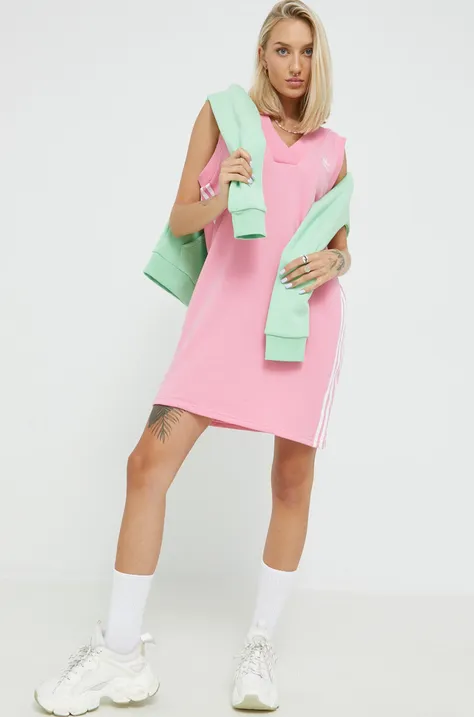 Βαμβακερό φόρεμα adidas Originals χρώμα: ροζ,