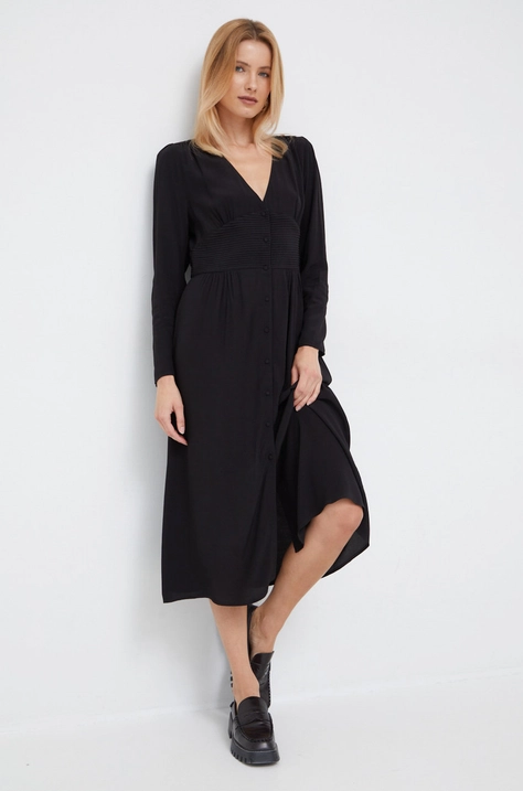 Pepe Jeans rochie culoarea negru, midi, evazati