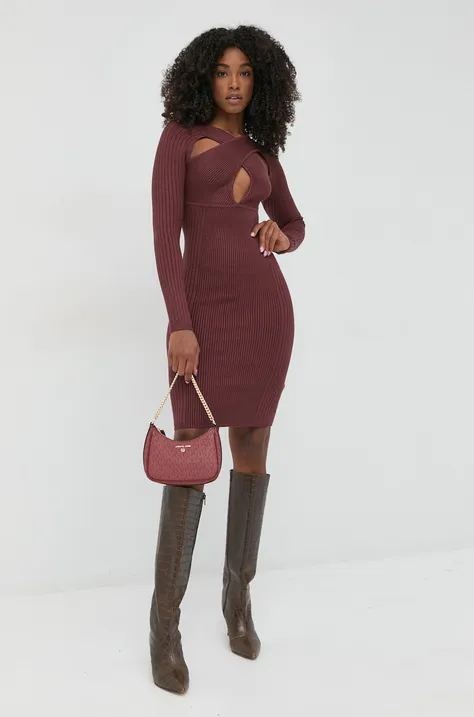 Платье Guess цвет коричневый mini облегающее