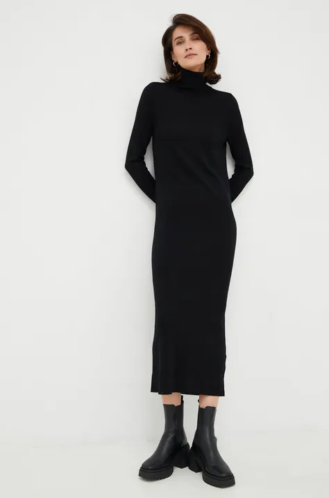 Vlnené šaty Calvin Klein čierna farba, maxi, priliehavé