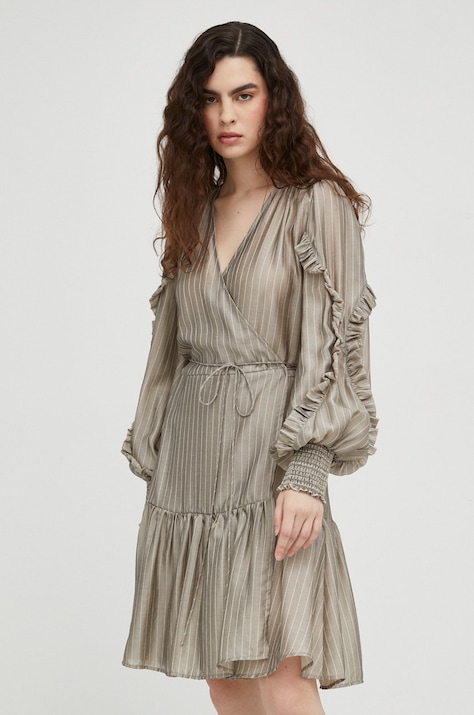 Bruuns Bazaar rochie din amestec de in culoarea bej, mini, evazată