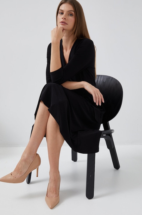 Lauren Ralph rochie culoarea negru, midi, dreaptă 250770000000