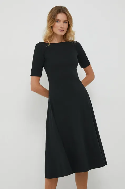 Šaty Lauren Ralph Lauren čierna farba, midi, áčkový strih, 250863913001