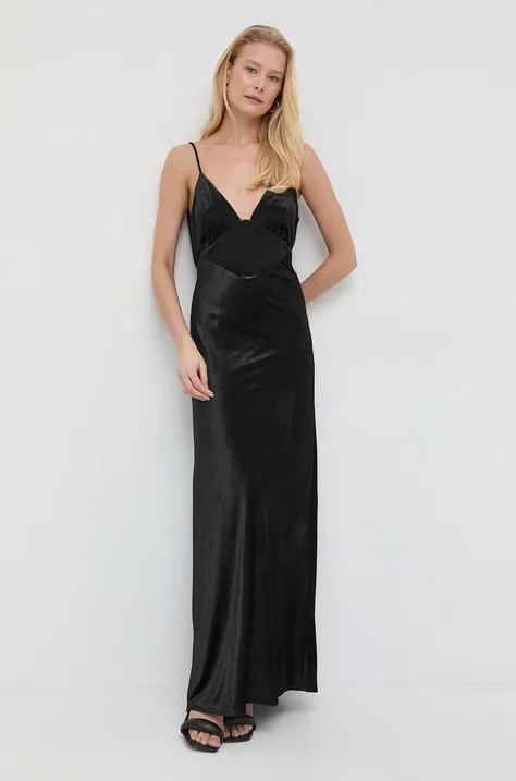 Bardot sukienka kolor czarny maxi prosta