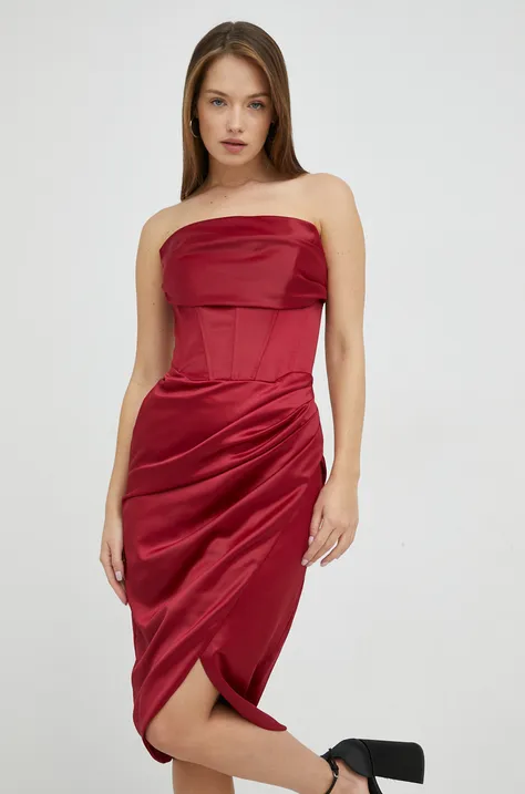 Сукня Bardot колір червоний midi облягаюча