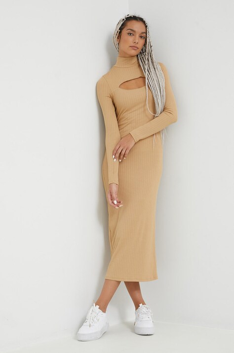 Hollister Co. rochie culoarea bej, midi, mulată