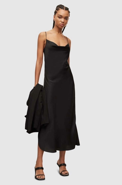 AllSaints rochie culoarea negru, midi, drept