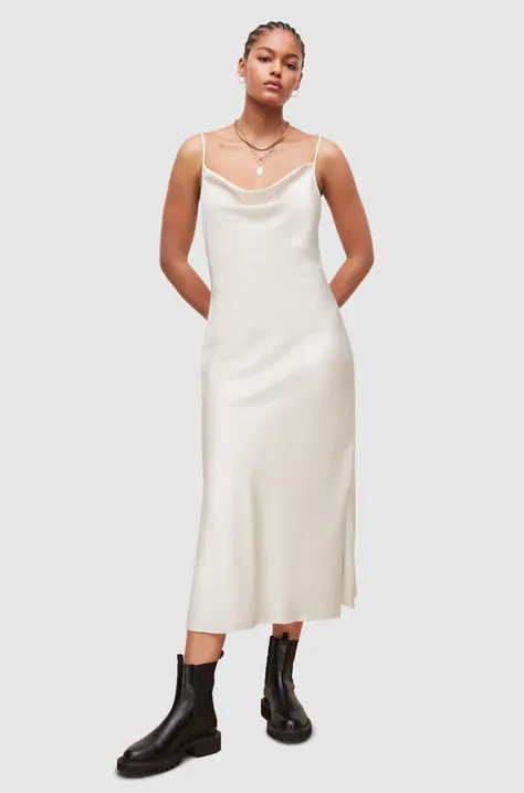 Haljina AllSaints boja: bijela, midi, ravna