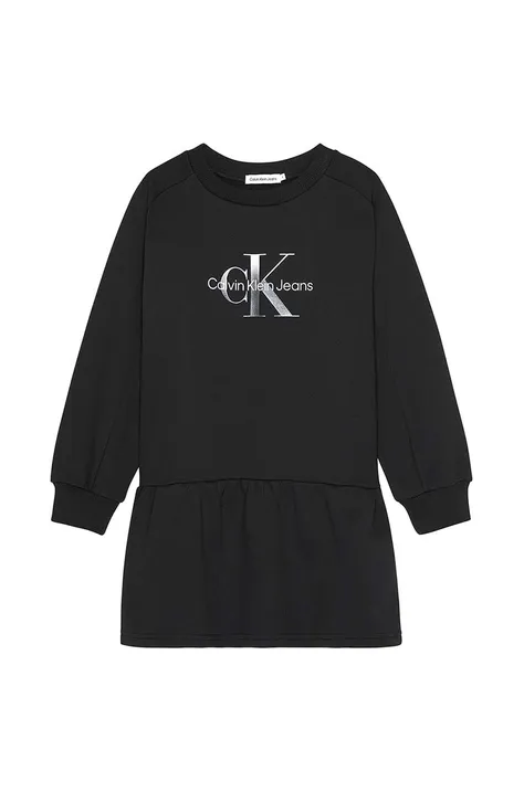 Dievčenské šaty Calvin Klein Jeans čierna farba, midi, áčkový strih