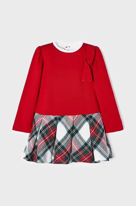 Dječja pamučna haljina Mayoral boja: crvena, mini, širi se prema dolje