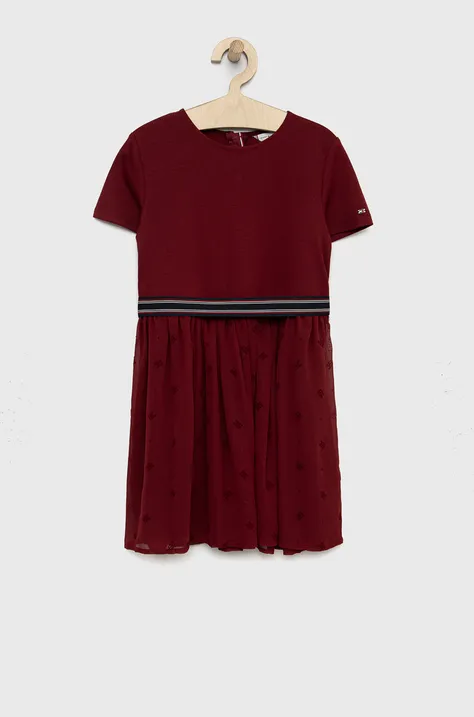Tommy Hilfiger sukienka dziecięca kolor bordowy midi rozkloszowana