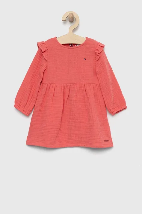 Βρεφικό βαμβακερό φόρεμα Tommy Hilfiger χρώμα: ροζ,