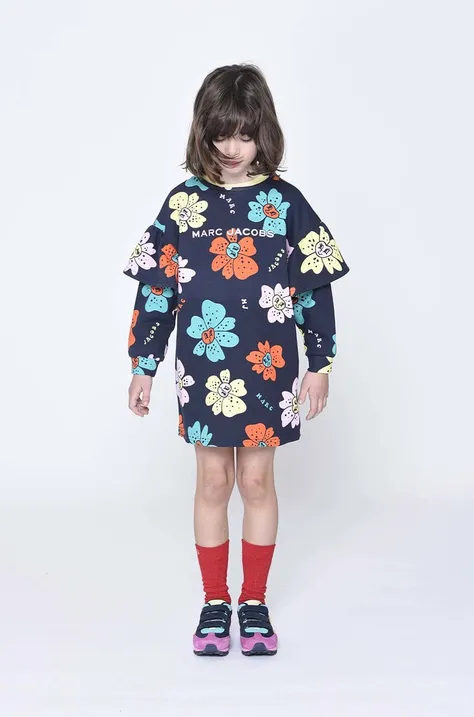 Dievčenské bavlnené šaty Marc Jacobs tmavomodrá farba, mini, rovný strih