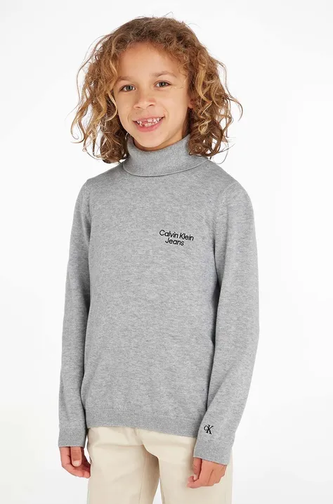 Otroški pulover Calvin Klein Jeans siva barva
