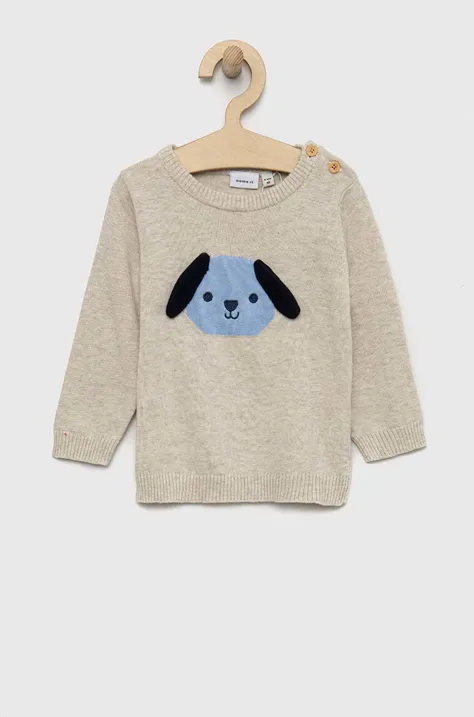 Pamučni pulover za bebe Name it boja: bež, lagani