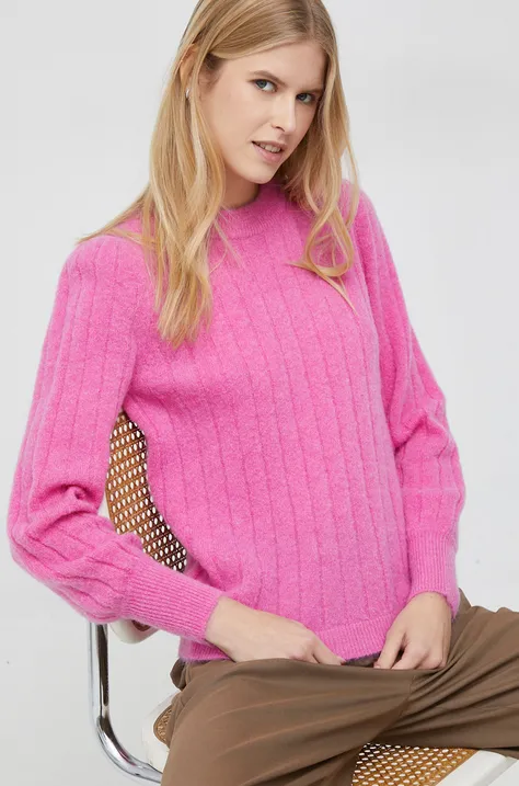 Selected Femme sweter z domieszką wełny damski kolor różowy lekki