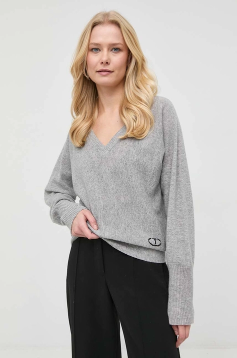 Twinset sweter wełniany damski kolor szary lekki