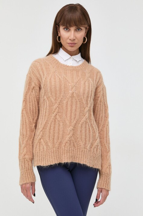 Twinset pulover de lana femei, culoarea maro, light