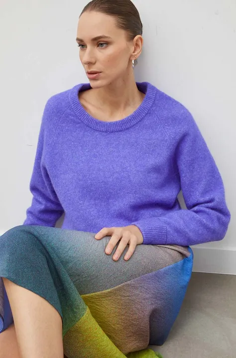 Samsoe Samsoe sweter wełniany NOR damski kolor fioletowy lekki F00022152