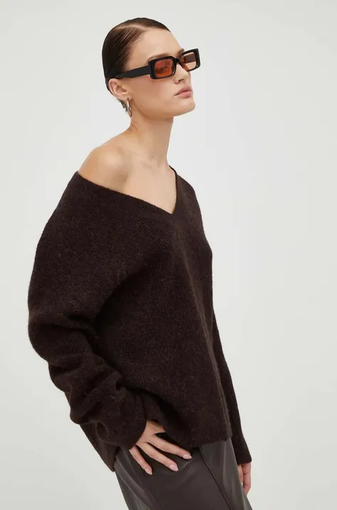 Gestuz sweter wełniany damski kolor brązowy
