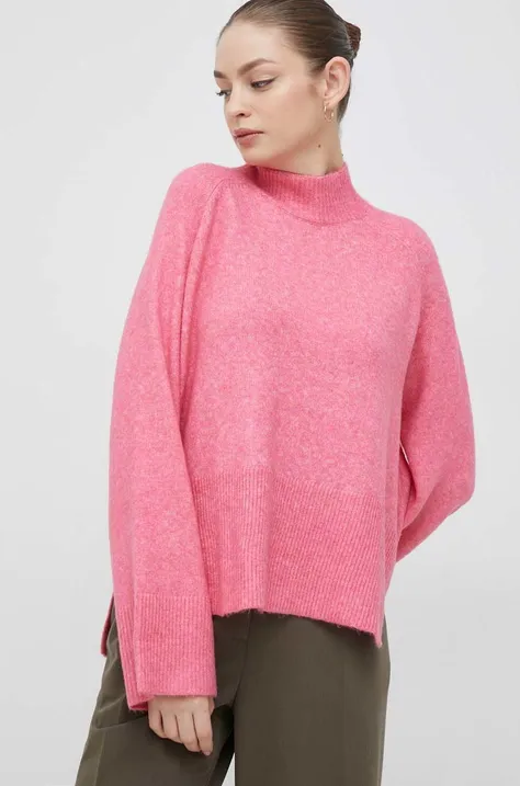 Vero Moda sweter damski kolor różowy lekki z półgolfem