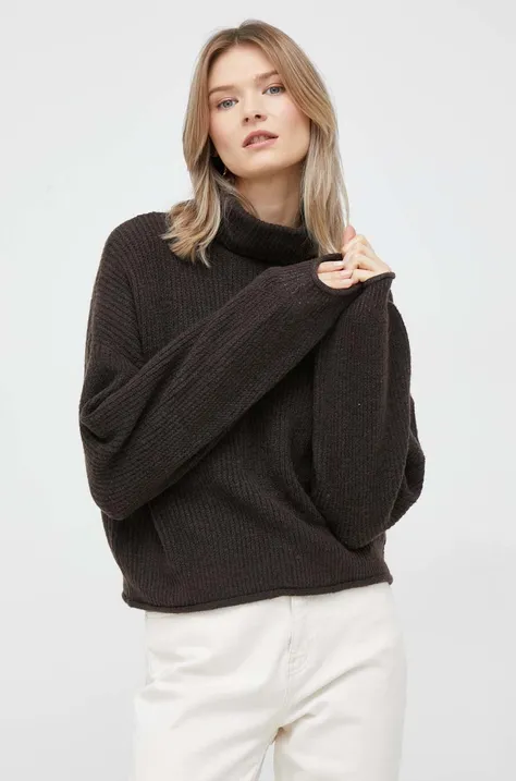 Vero Moda sweter z domieszką wełny damski kolor brązowy lekki z golfem