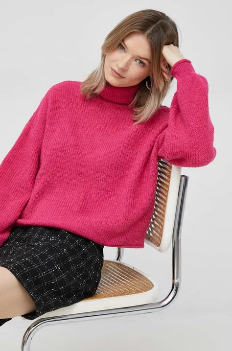 Vero Moda sweter z domieszką wełny damski kolor różowy lekki z golfem