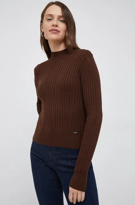 Pepe Jeans sweter damski kolor brązowy lekki z półgolfem